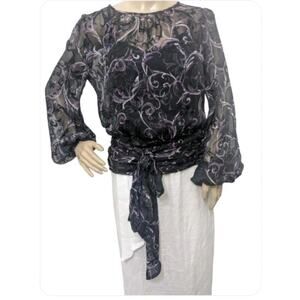 White House Black Market Top Size 6 Silk Blend Tie Waist New Textured Rich Plum